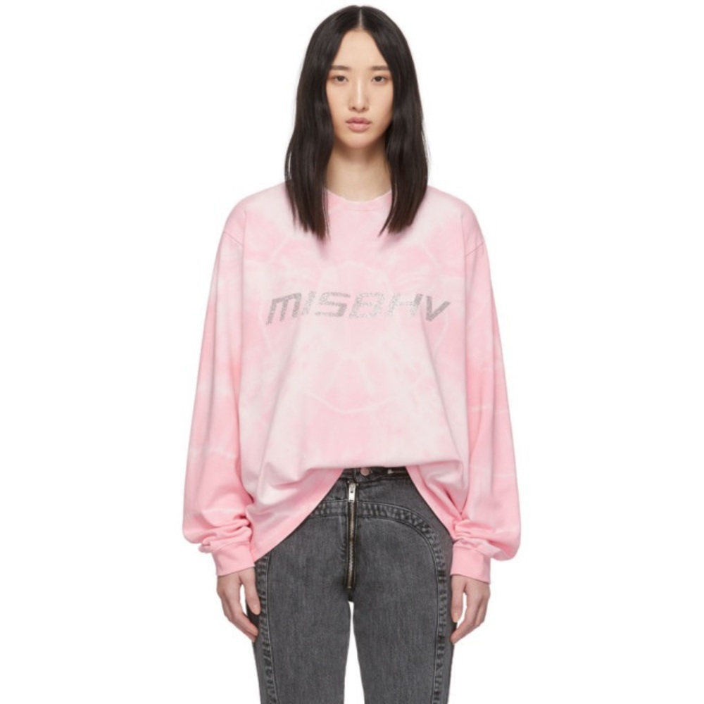 MISBHV Pink and White Tie-Dye Logo Club Wear Solutions Sweater